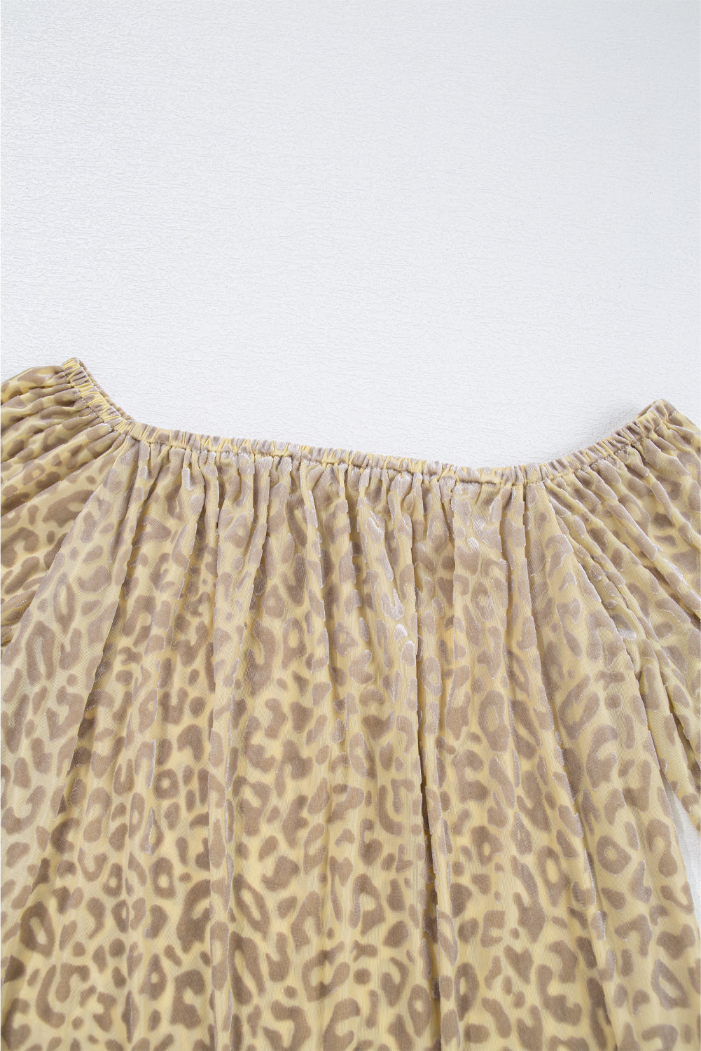 Beige Allover Leopard Print Off Long Sleeve Shoulder Blouse