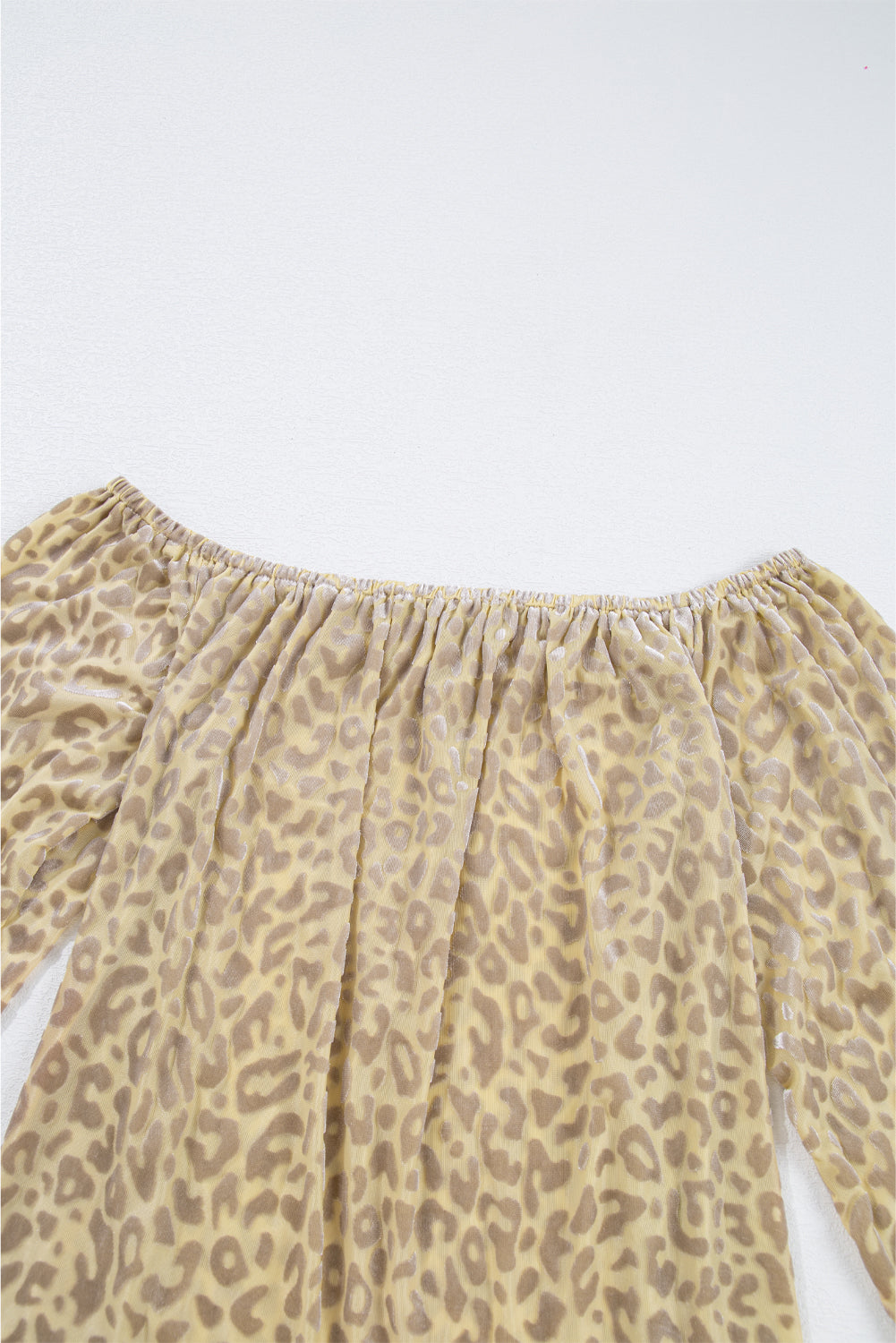 Beige Allover Leopard Print Off Long Sleeve Shoulder Blouse